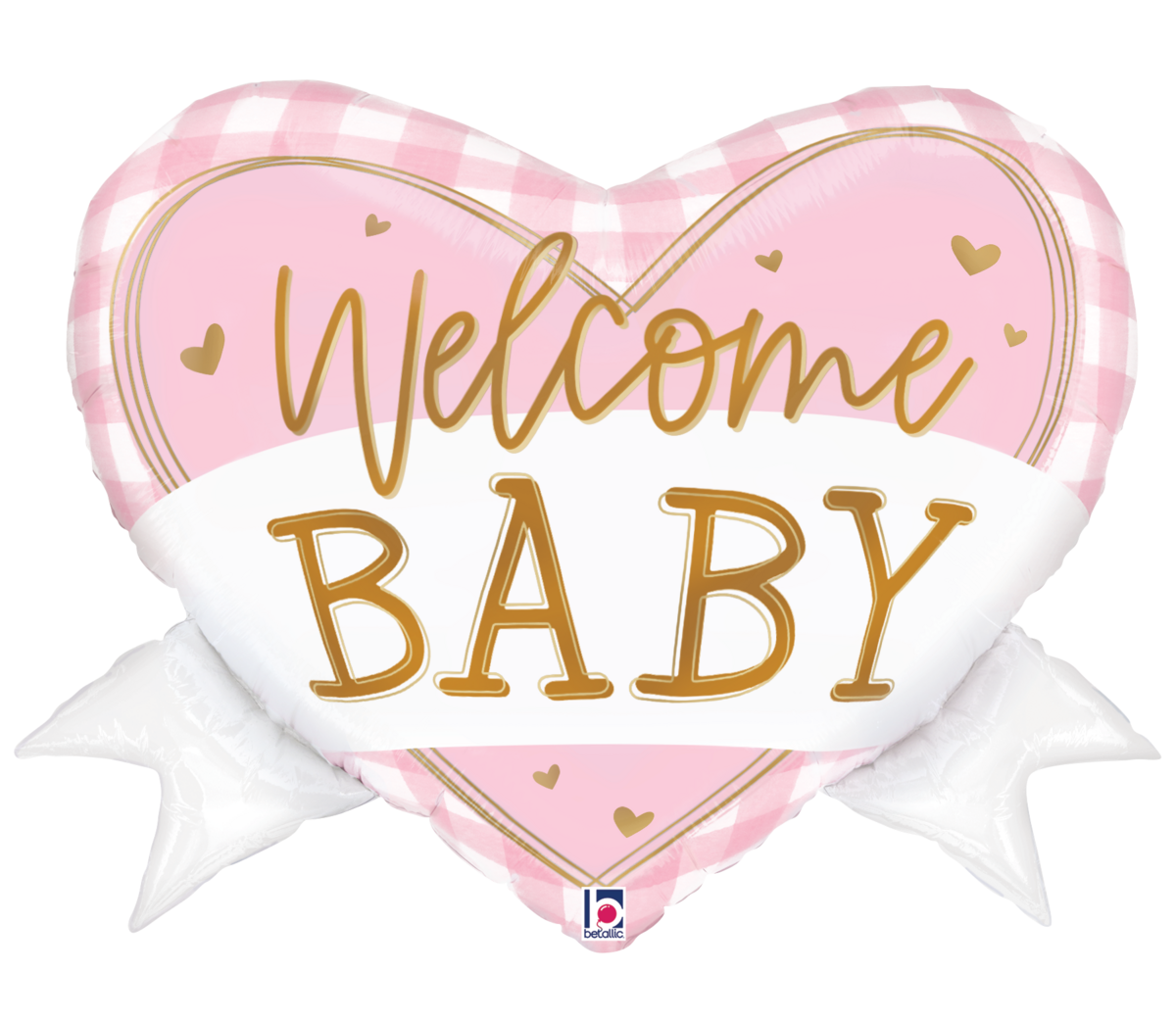 Pink Gingham Baby Heart Banner