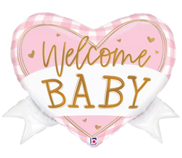Pink Gingham Baby Heart Banner