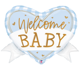 Blue Gingham Baby Heart Banner