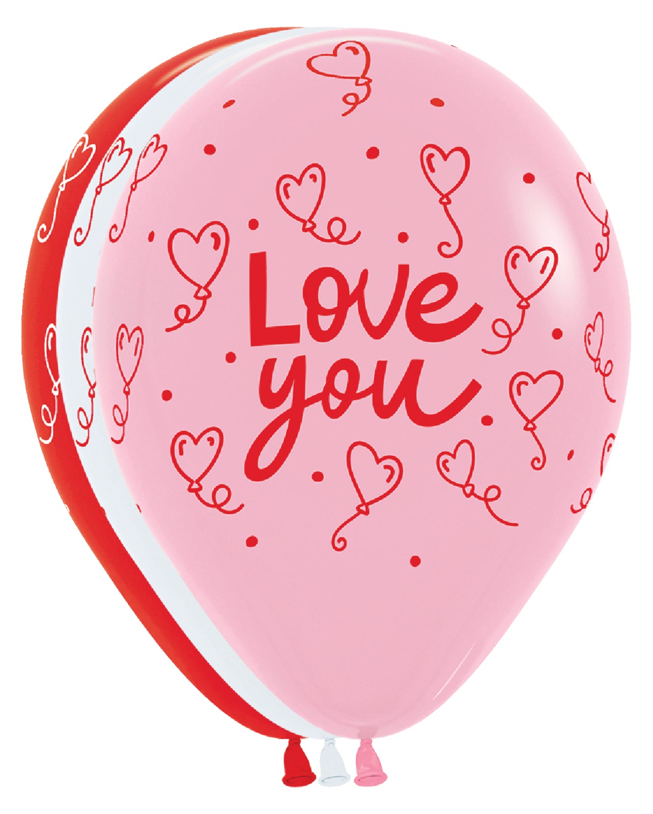 Love You Heart Balloons - Fashion Red, Bubblegum Pink & White