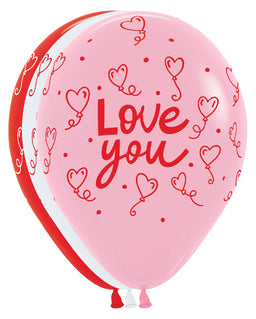Love You Heart Balloons - Fashion Red, Bubblegum Pink & White