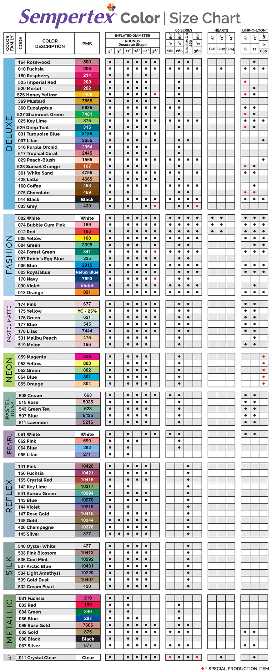 Latex Color/Size Chart